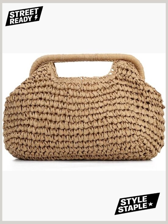 Handbags - Woven Straw Dumpling Clutch Bag for Women Summer Beach